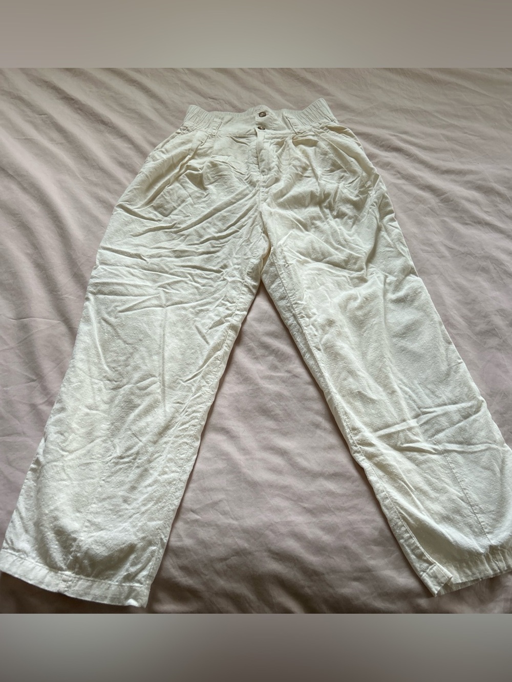 Urban Outfitters Cream Linen Blend Wide Leg Pleated Trousers Size S